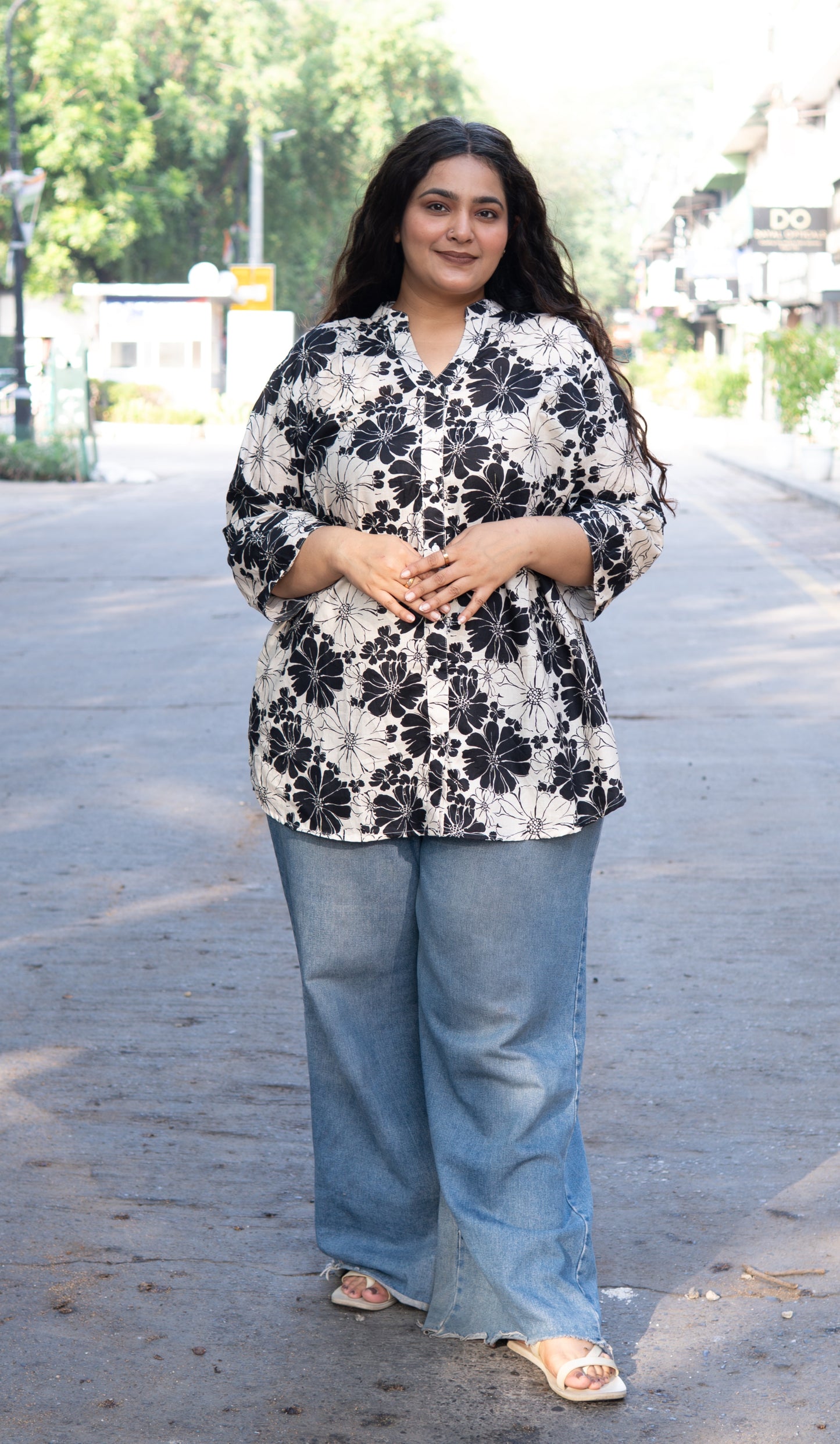 Noir Élégance Floral Shirt