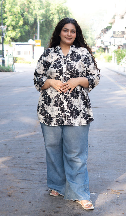 Noir Élégance Floral Shirt