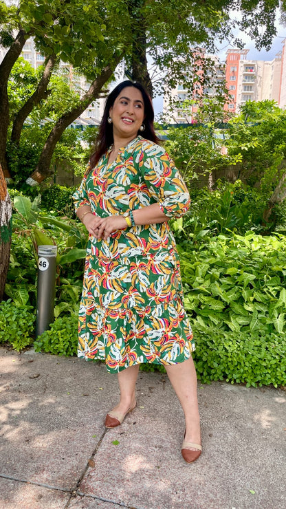 Leaf Whisper Flared Dress