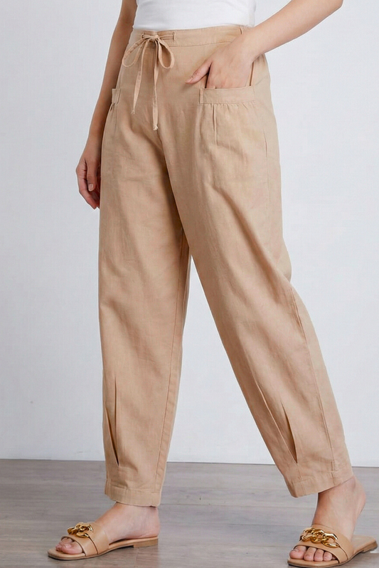 PastleBrown LooseFit Pleat Cotton Pants
