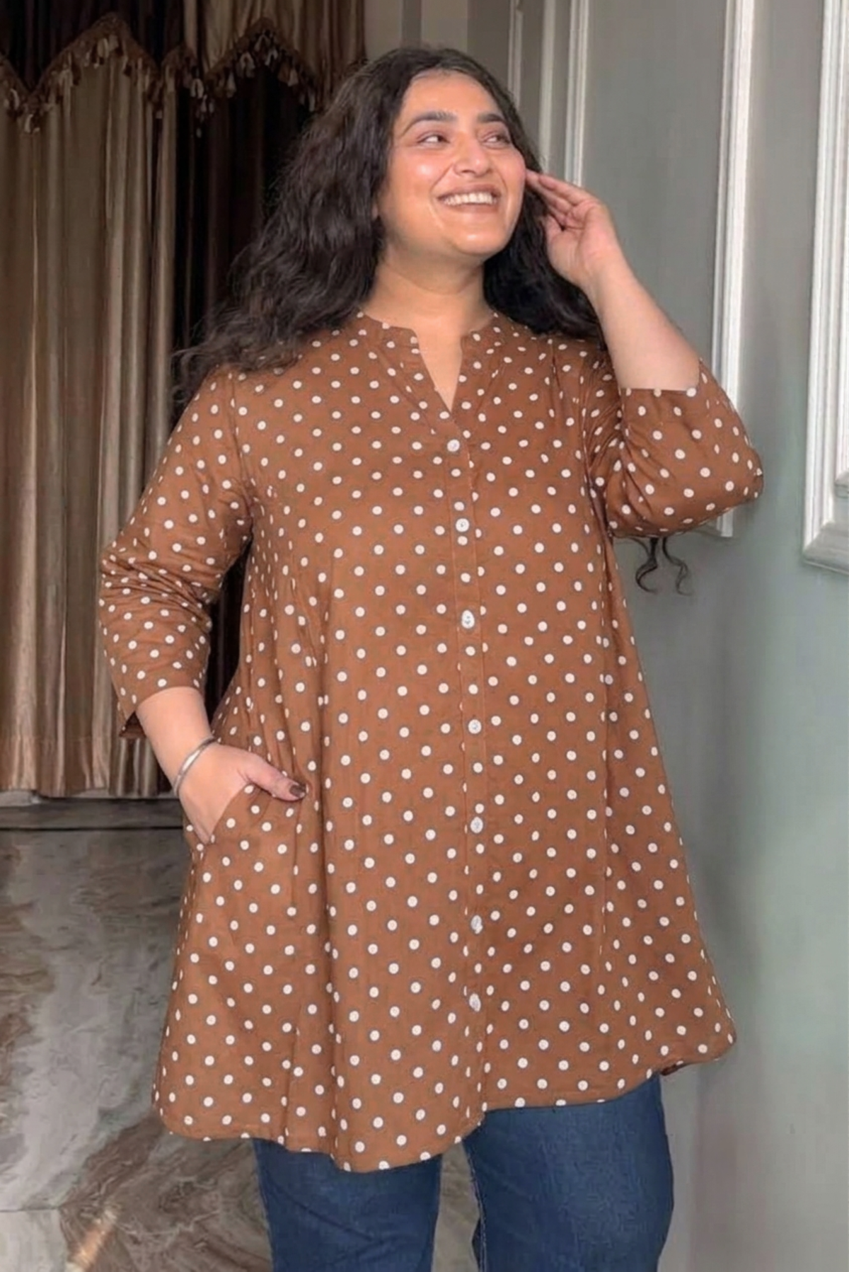 Caramel Dot A-Line Tunic