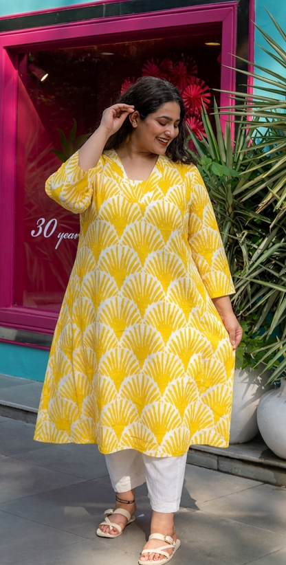 Saffron Shell A-Line Kurta