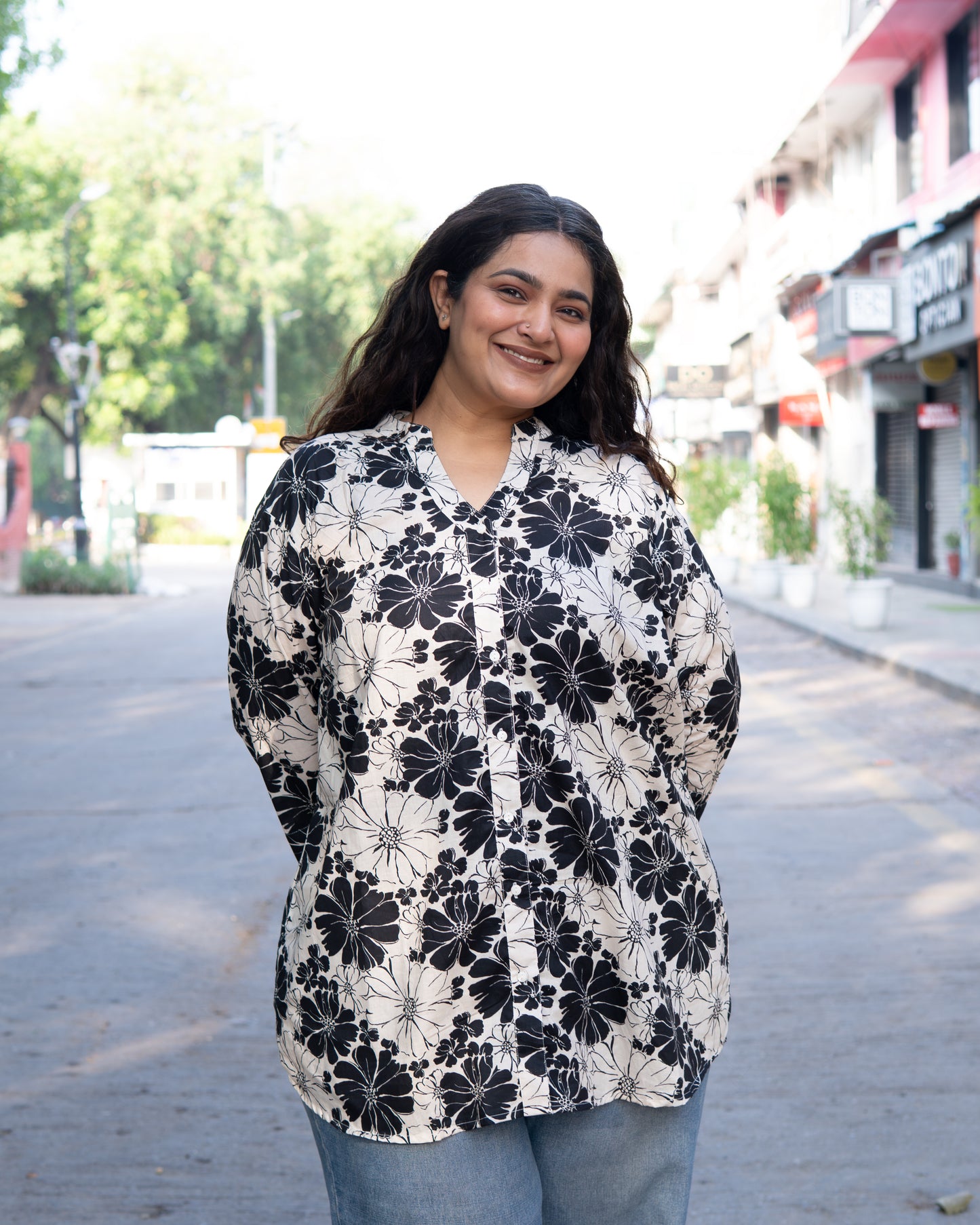 Noir Élégance Floral Shirt