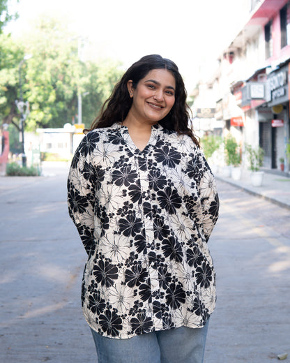 Noir Élégance Floral Shirt