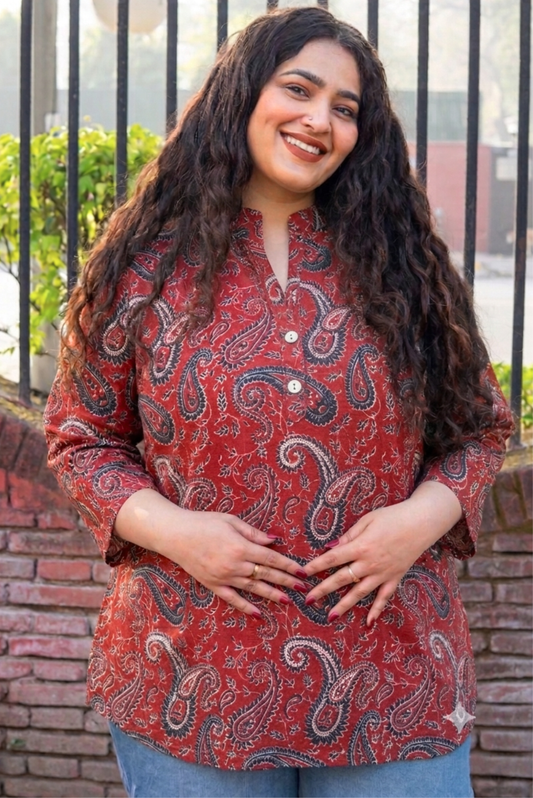 Crimson Paisley Kurta Top