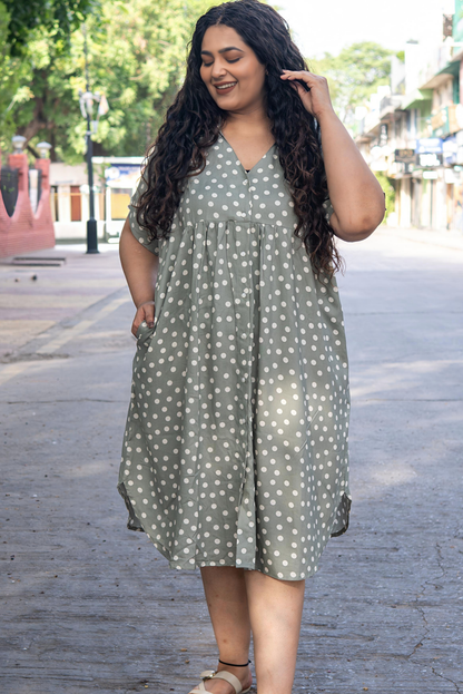 Sage Polka Collar Dress