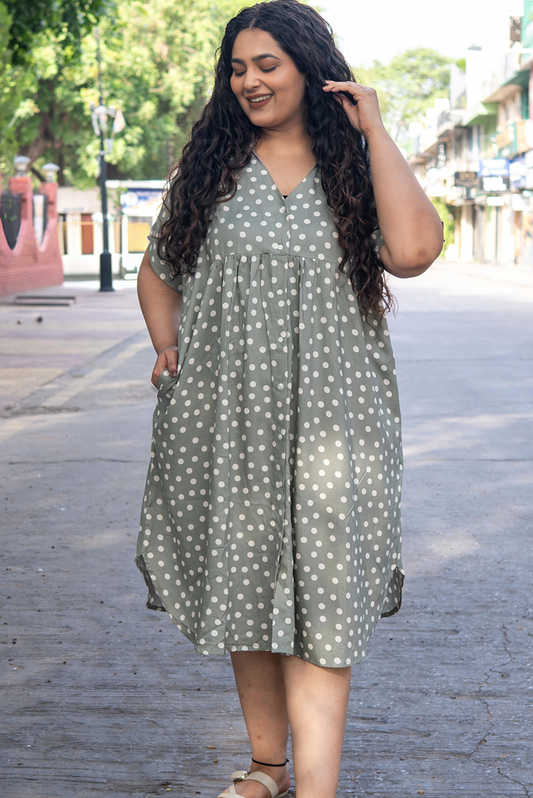 Sage Polka Collar Dress