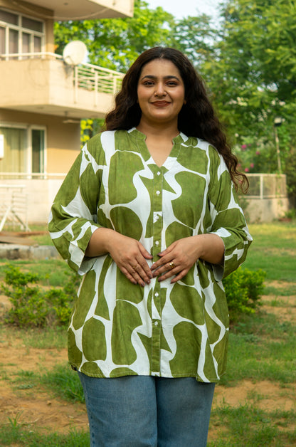 Abstract Leaf Print Shirt