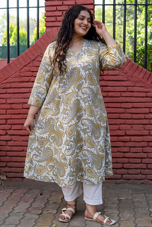 Yellow Paisley A-Line Kurta