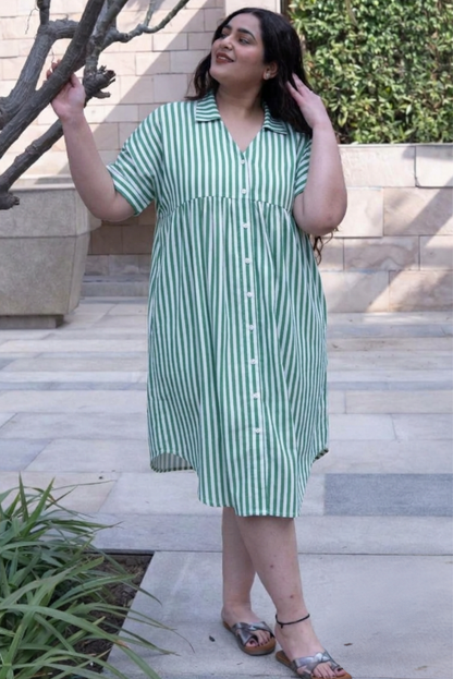 Mint Breeze Stripe Collar Dress