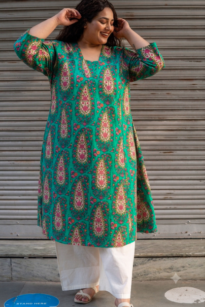 Turquoise Paisley A-Line Kurta
