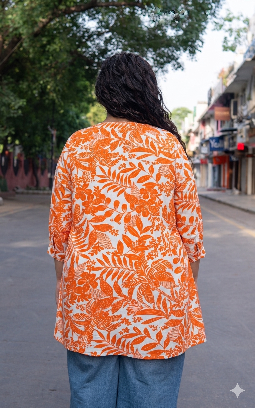 Tangerine Bloom A-Line Tunic