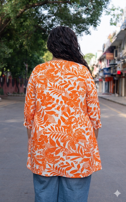 Tangerine Bloom A-Line Tunic