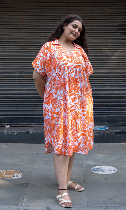 Sunset Bloom Collar Dress