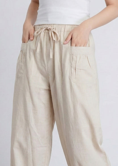 Champagne LooseFit Pleat Cotton Pants