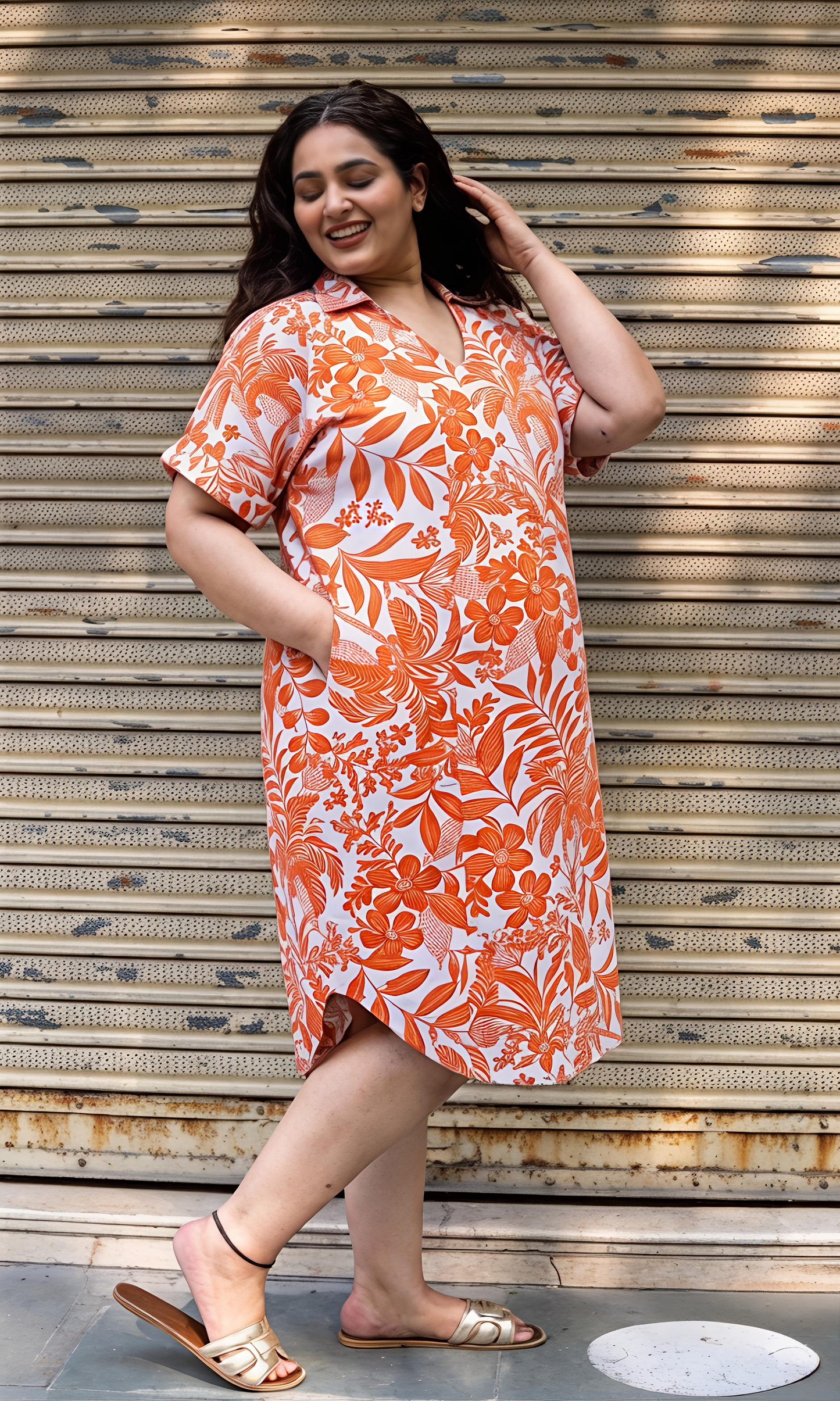 Sunset Bloom Collar Dress