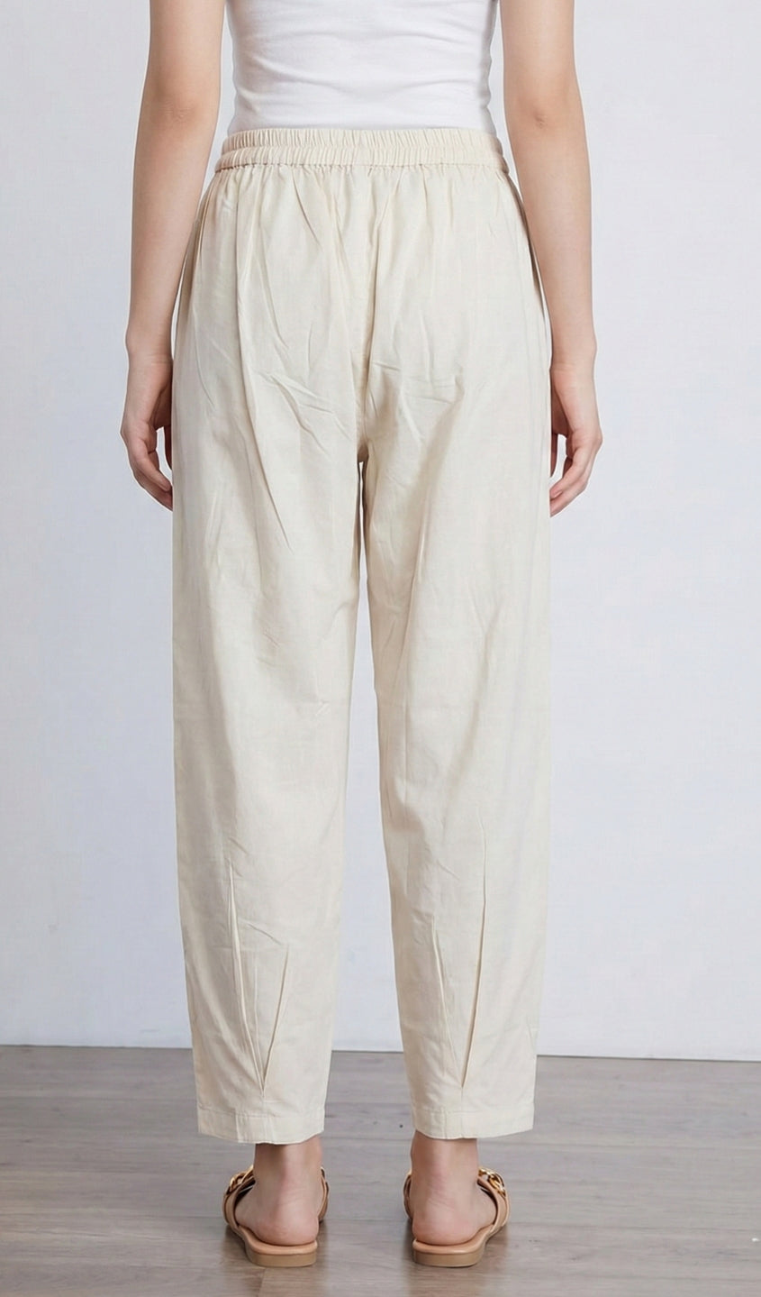 Champagne LooseFit Pleat Cotton Pants