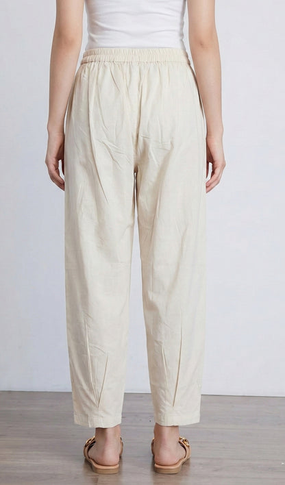 Champagne LooseFit Pleat Cotton Pants