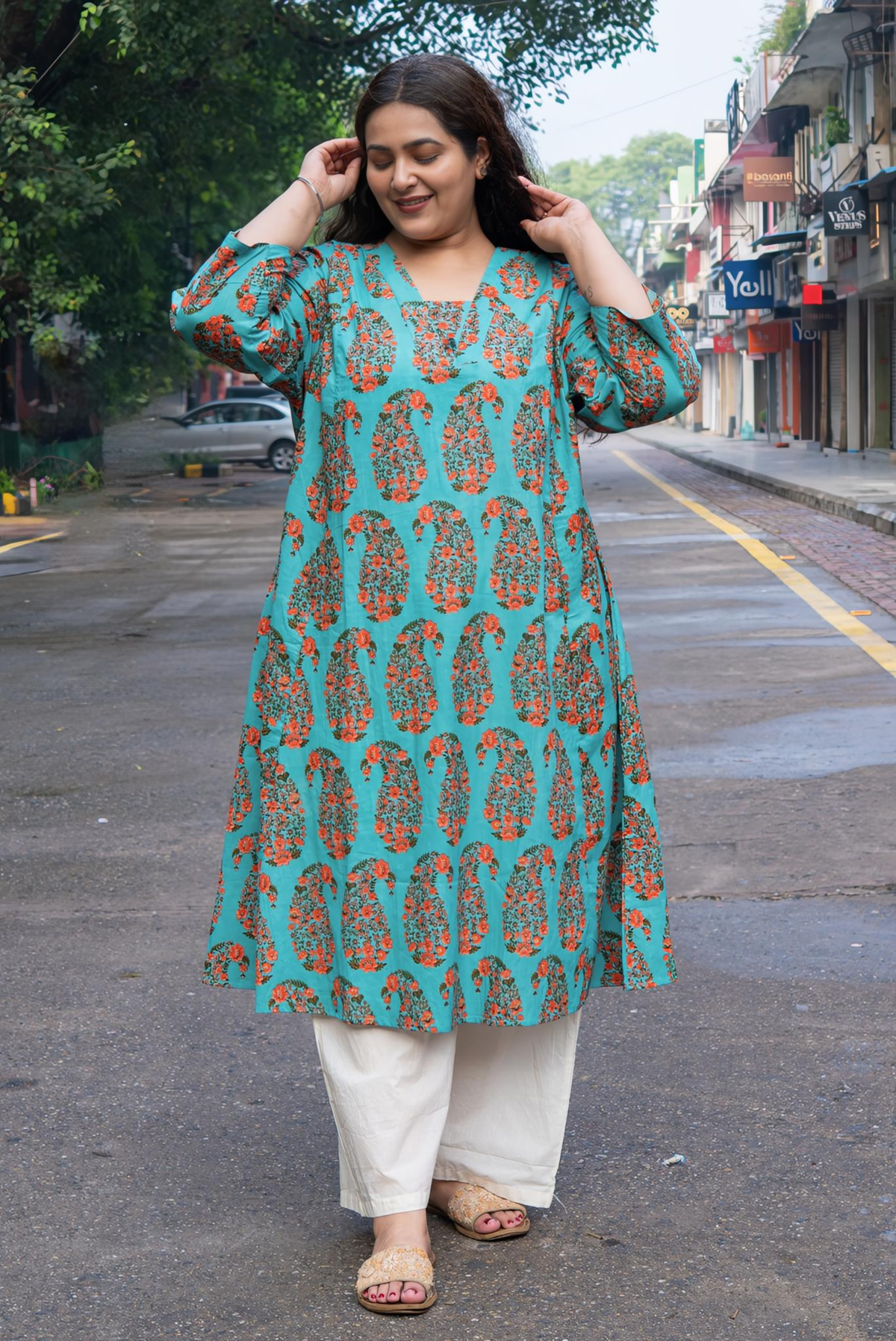 Aqua Paisley A-Line Kurta
