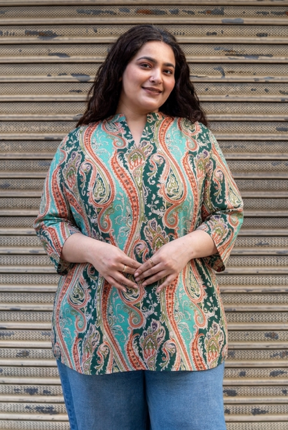 Turquoise Paisley Kurta Top