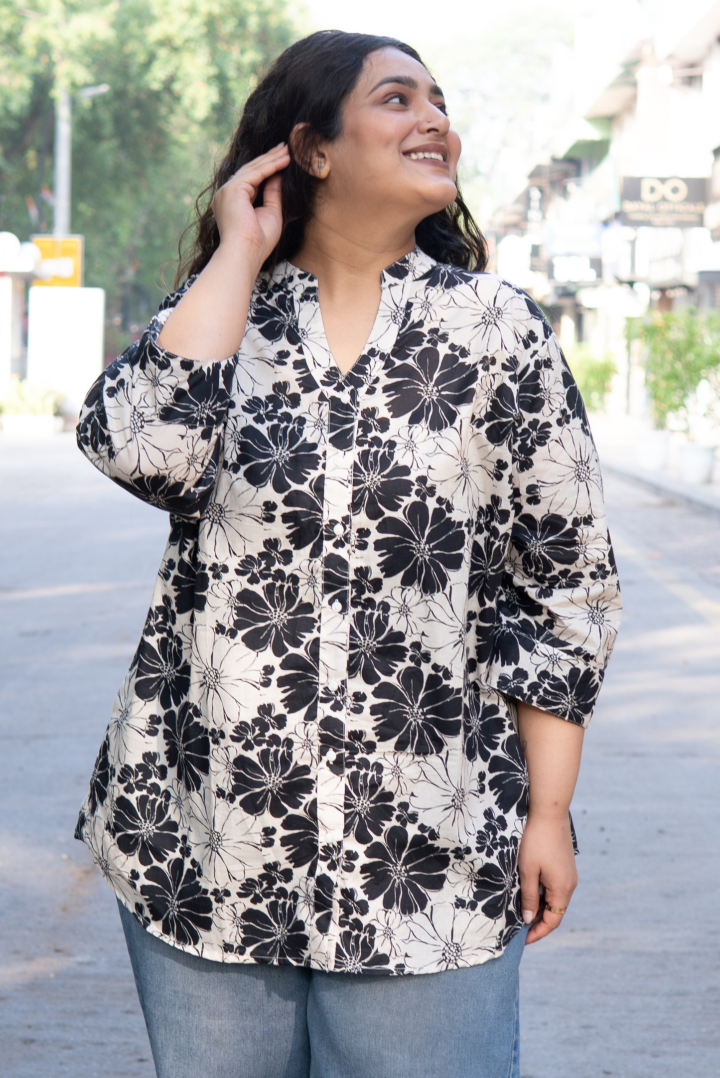 Noir Élégance Floral Shirt