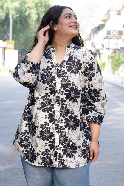 Noir Élégance Floral Shirt