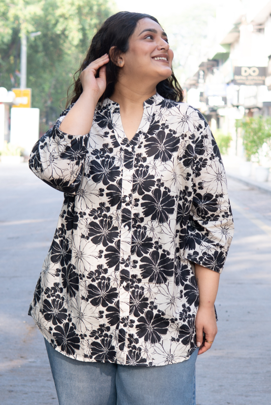 Noir Élégance Floral Shirt