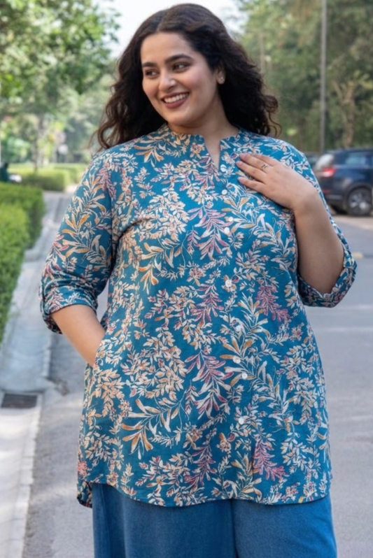 Teal Leaf  A-Line Tunic