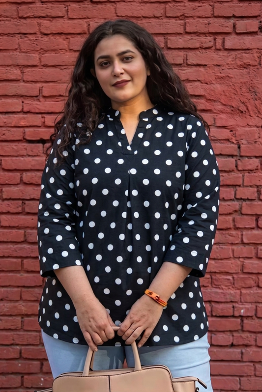 Classic Polka  V-Neck Top