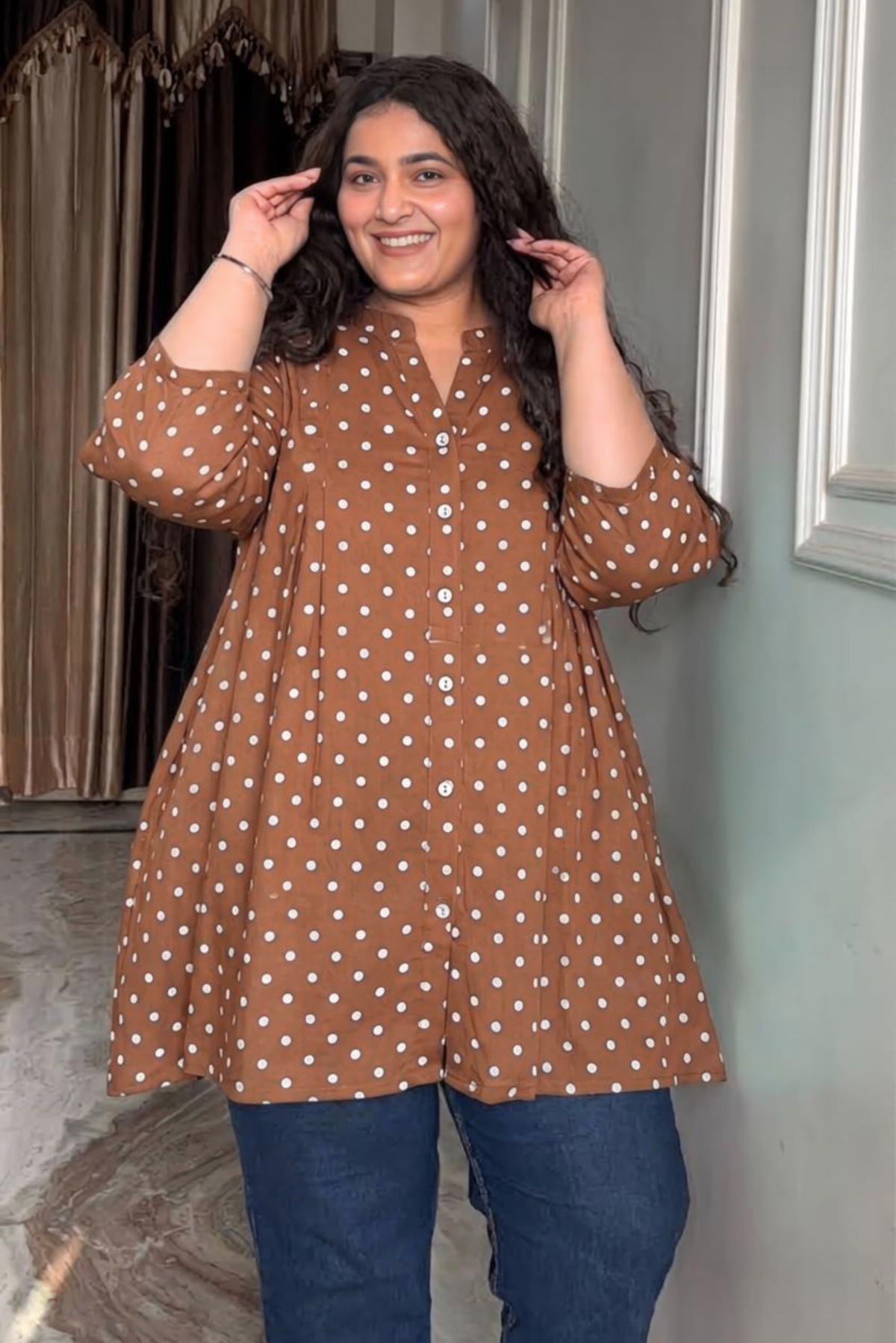 Caramel Dot A-Line Tunic