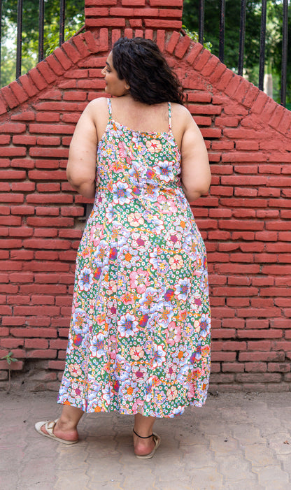 Meadow Bloom Flared Midi Dress