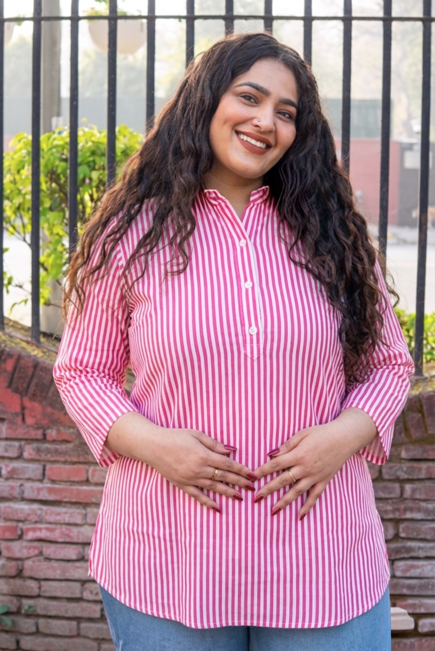 BlushStripe Comfy Kurta Top