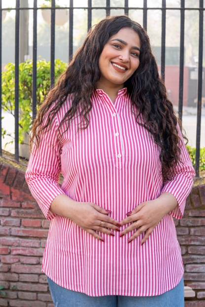BlushStripe Comfy Kurta Top
