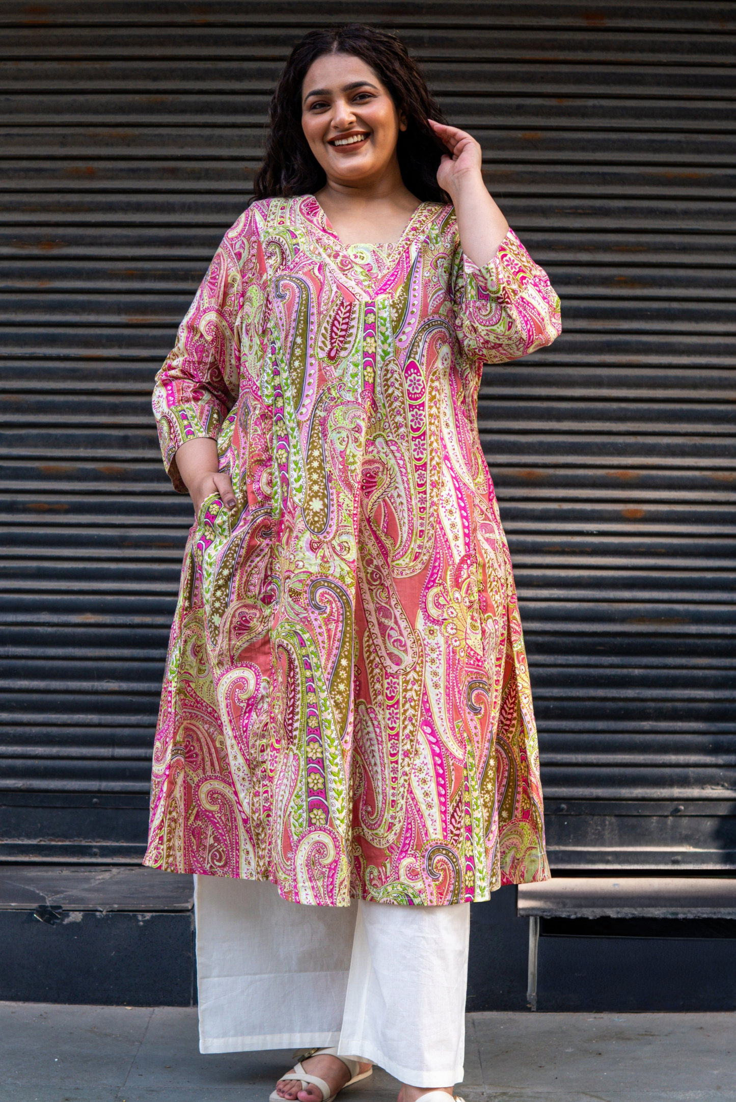 Pink Paisley A Line Kurta