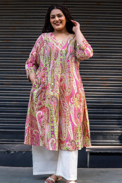 Pink Paisley A Line Kurta