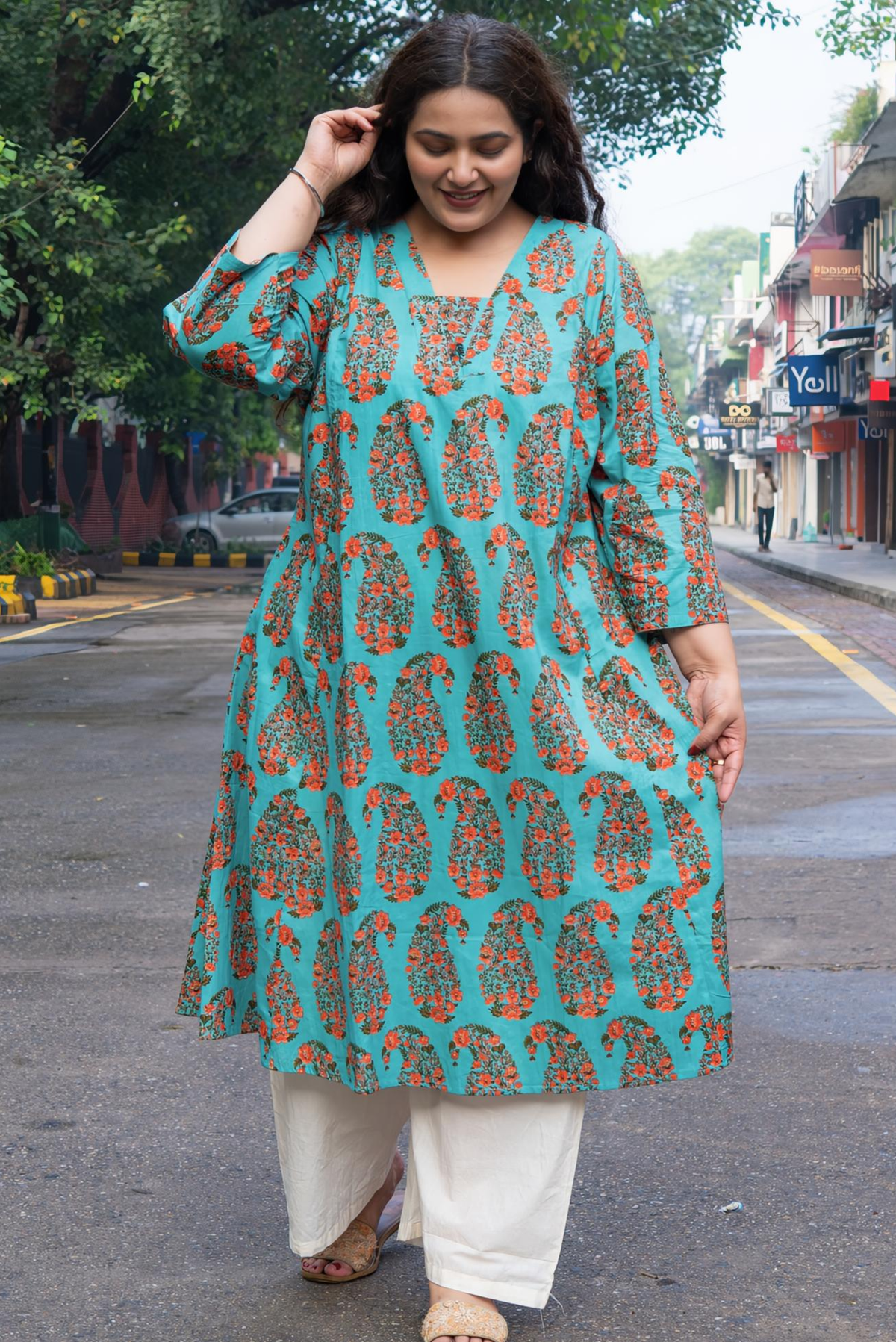 Aqua Paisley A-Line Kurta