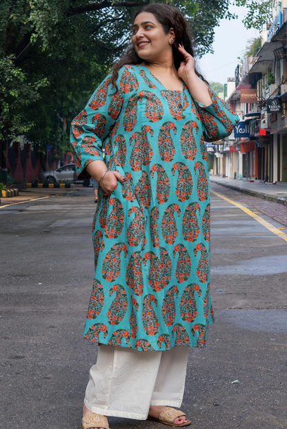 Aqua Paisley A-Line Kurta