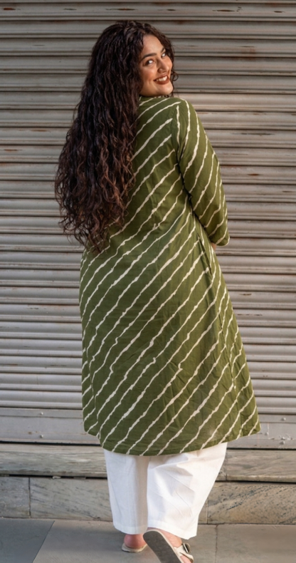 Olive Lehariya A-Line Kurta