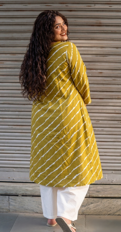 Golden Leheriya A-Line Kurta
