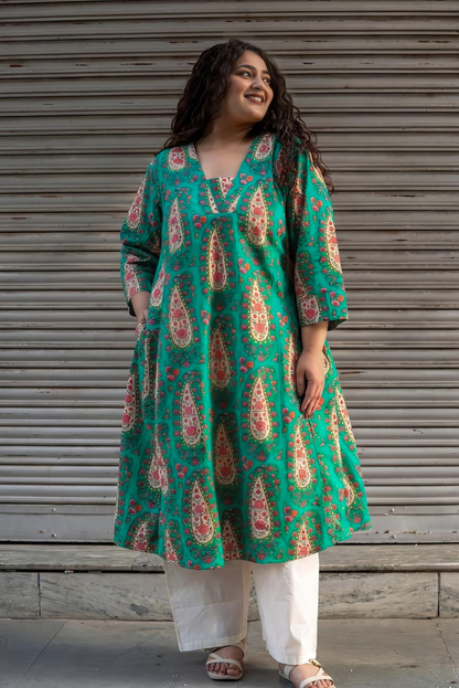 Turquoise Paisley A-Line Kurta