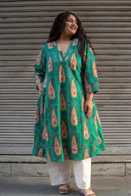 Turquoise Paisley A-Line Kurta