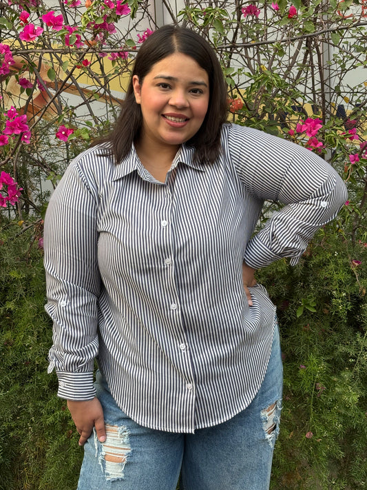 Forma Striped Button Down Shirt - Plus Size