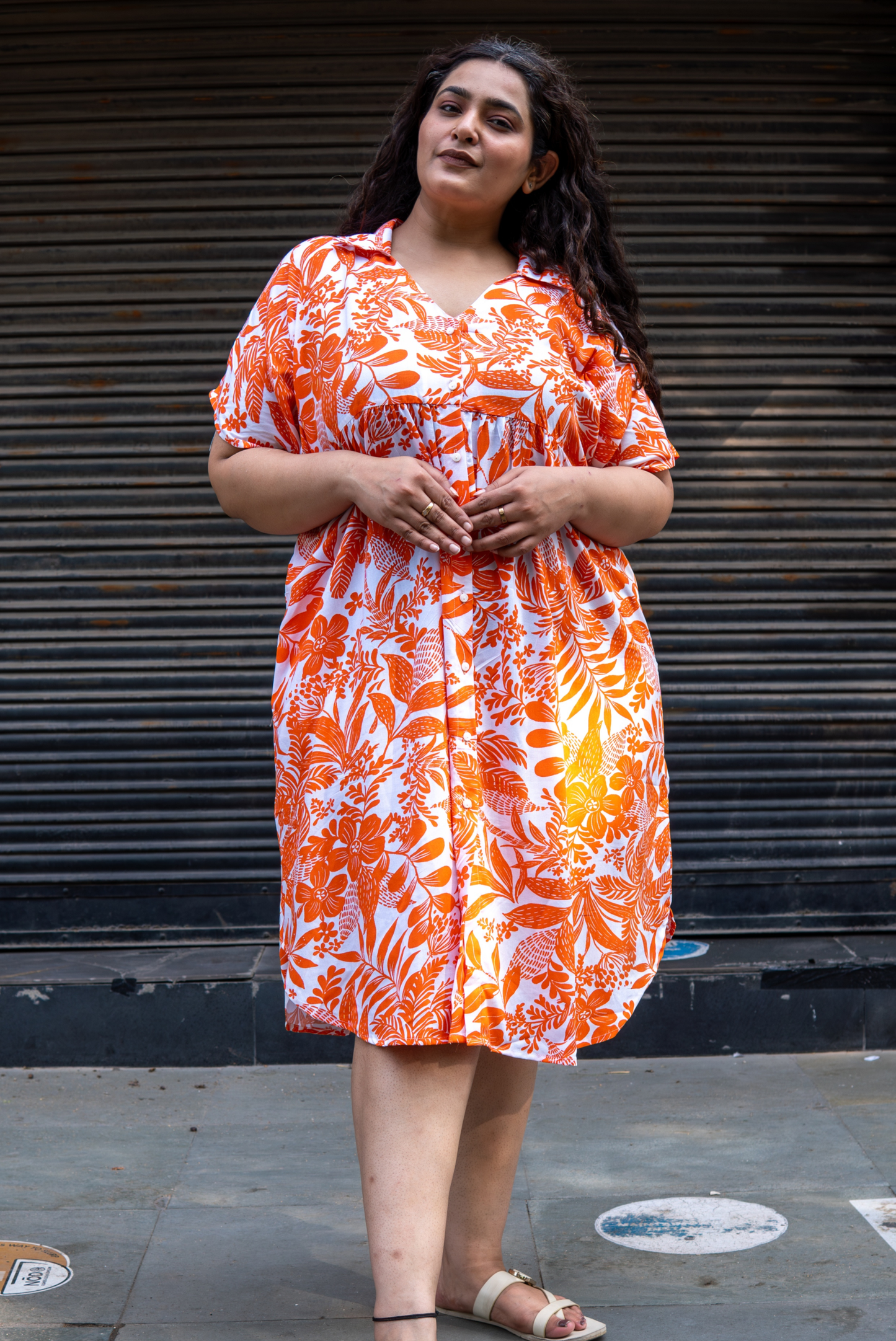 Sunset Bloom Collar Dress