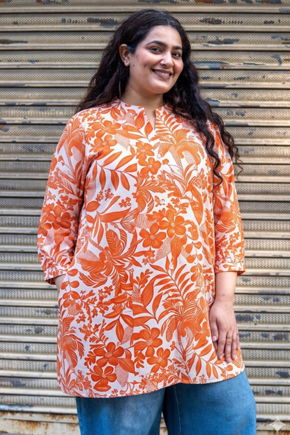 Tangerine Bloom A-Line Tunic