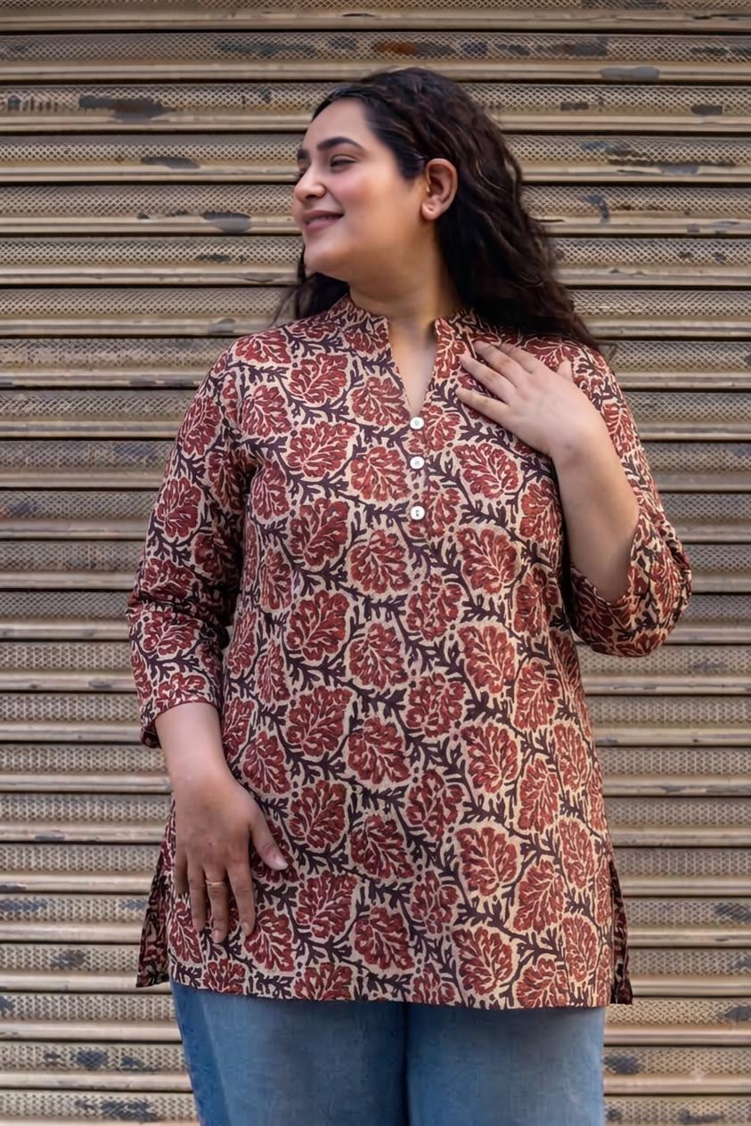 Rust Bloom Slit Kurta Top