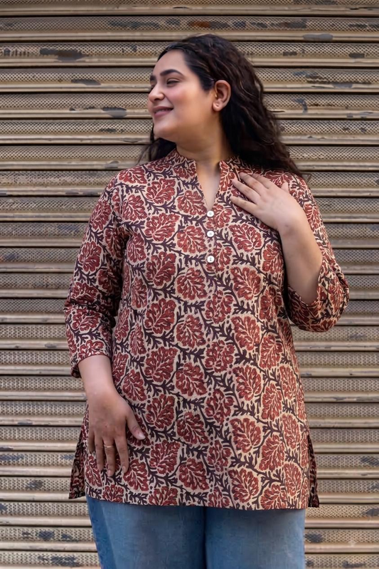 Rust Bloom Slit Kurta Top