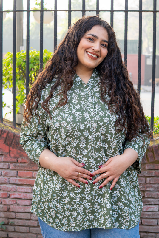 Olive Leaf Grace Kurta Top