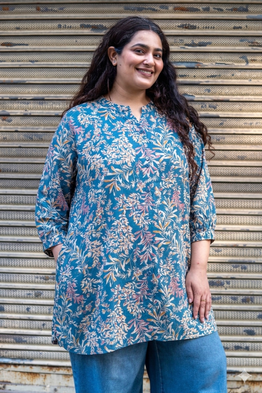 Teal Leaf  A-Line Tunic