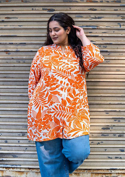 Tangerine Bloom A-Line Tunic