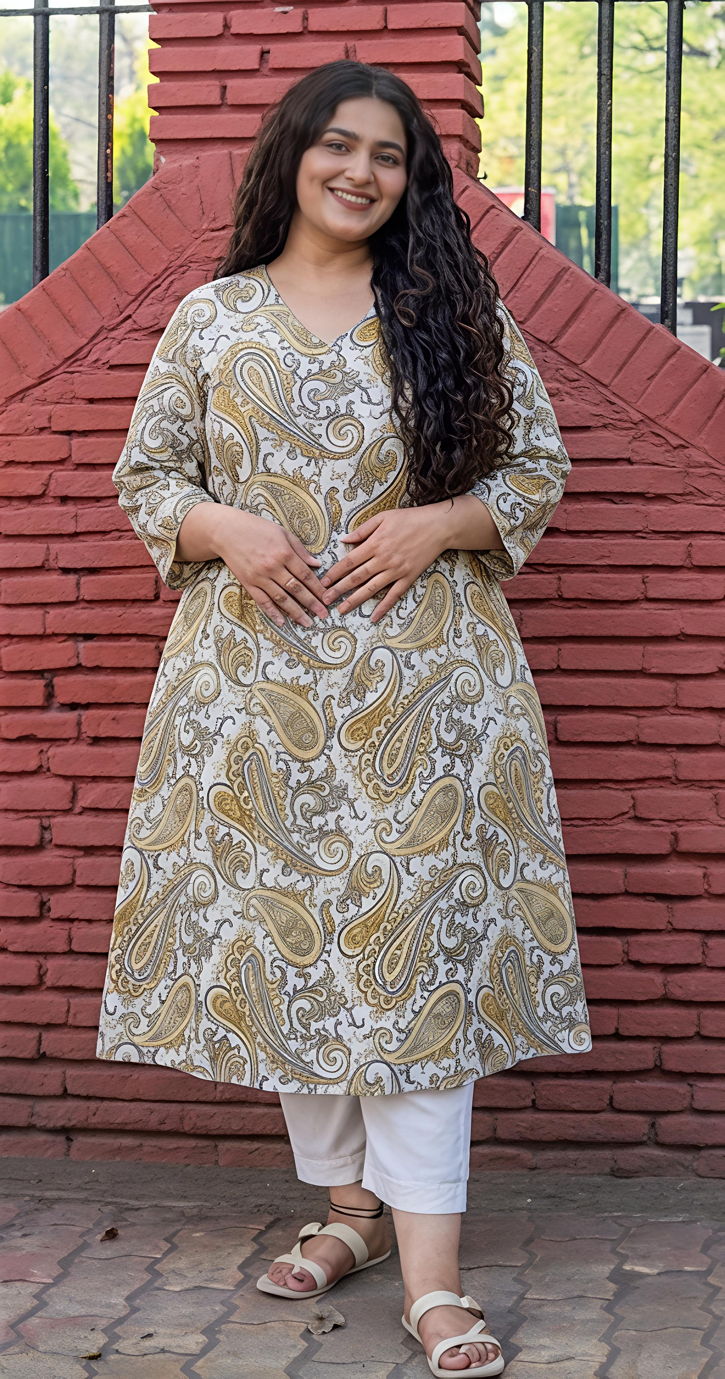 Yellow Paisley A-Line Kurta